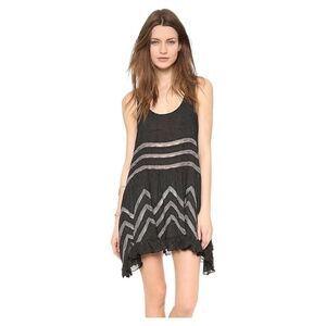 FREE PEOPLE Voile/Lace Trapeze Sleeveless Slip Dress Semi Sheer S Black VEUC